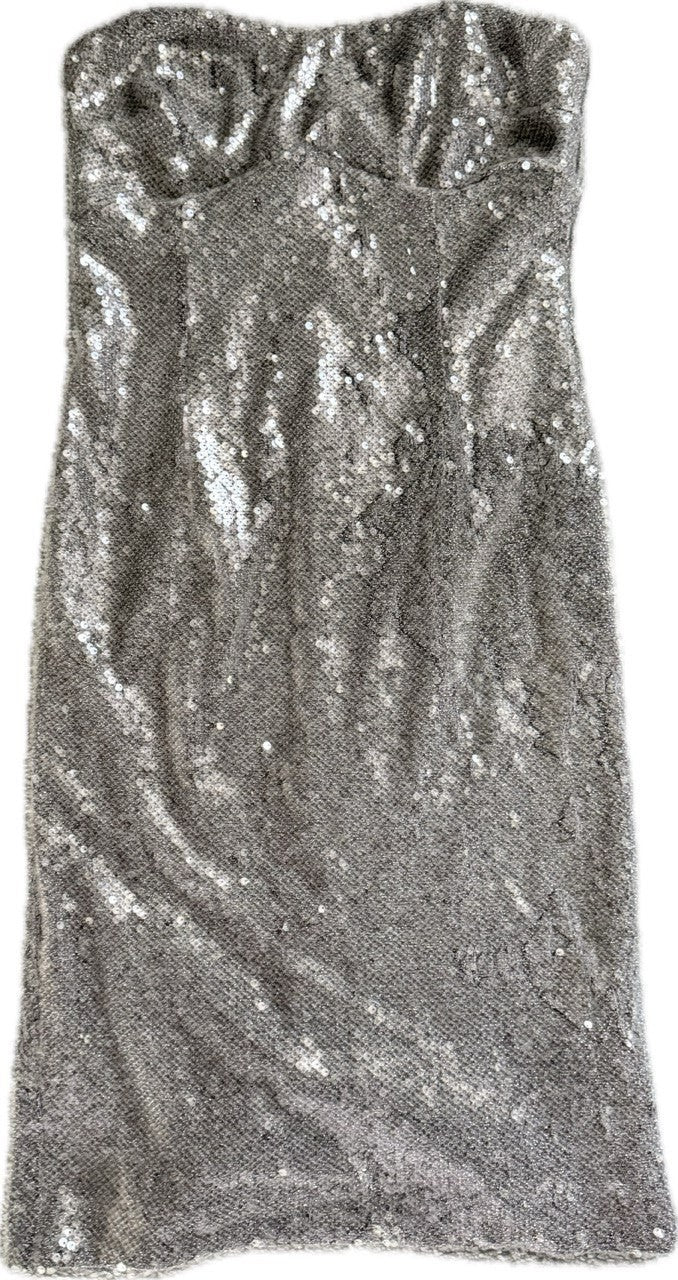 GUESS Silver Strapless Sequin Cocktail Dress – Size 6 – NWT – MSRP $188