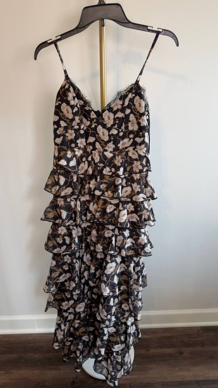 1.STATE V‑Neck Tiered Floral‑Print Maxi Dress Reach Black XS NWT $139