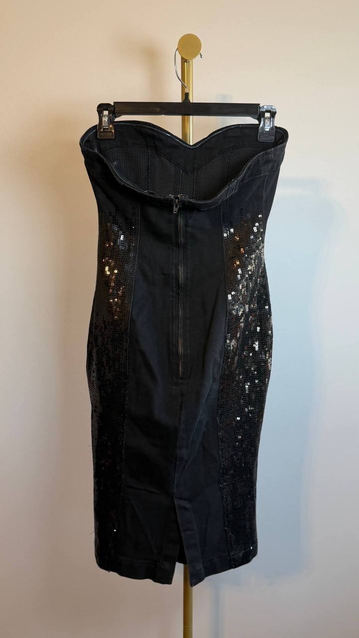 Guess Pamela Strapless Sequin Denim Dress Black Size S NWT $238