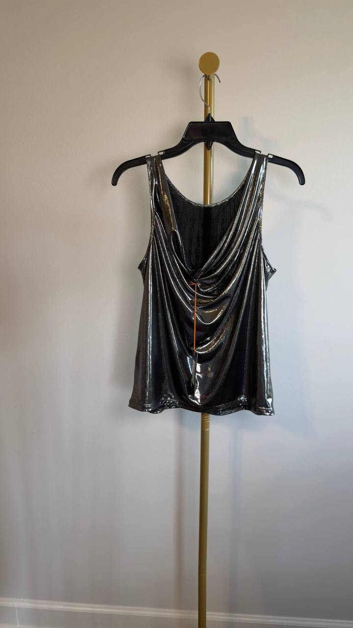 BOSS Orange Esarah Metallic Scoop‑Neck Tank Open Grey M NWT $79