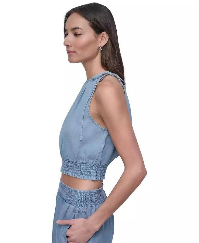 DKNY JEANS Smocked‑Waist Sleeveless Crop Top Size XL NWOT Modern Chic msrp$59