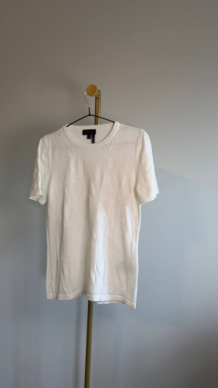 Donna Karan NY Short-Sleeve Sequin Detail Sweater White S NWOT $99