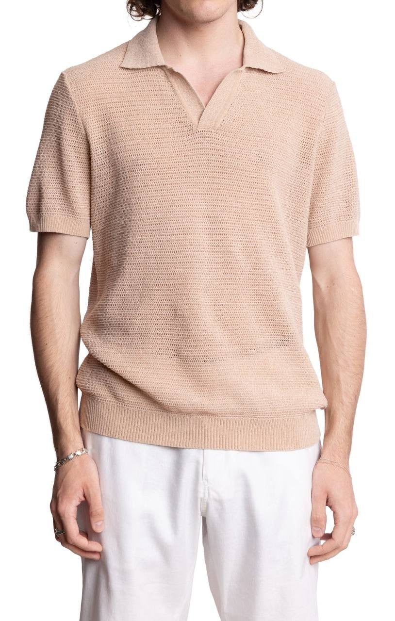 Paisley & Gray Johnny Collar Polo Tan Chenille Size L NWT $85