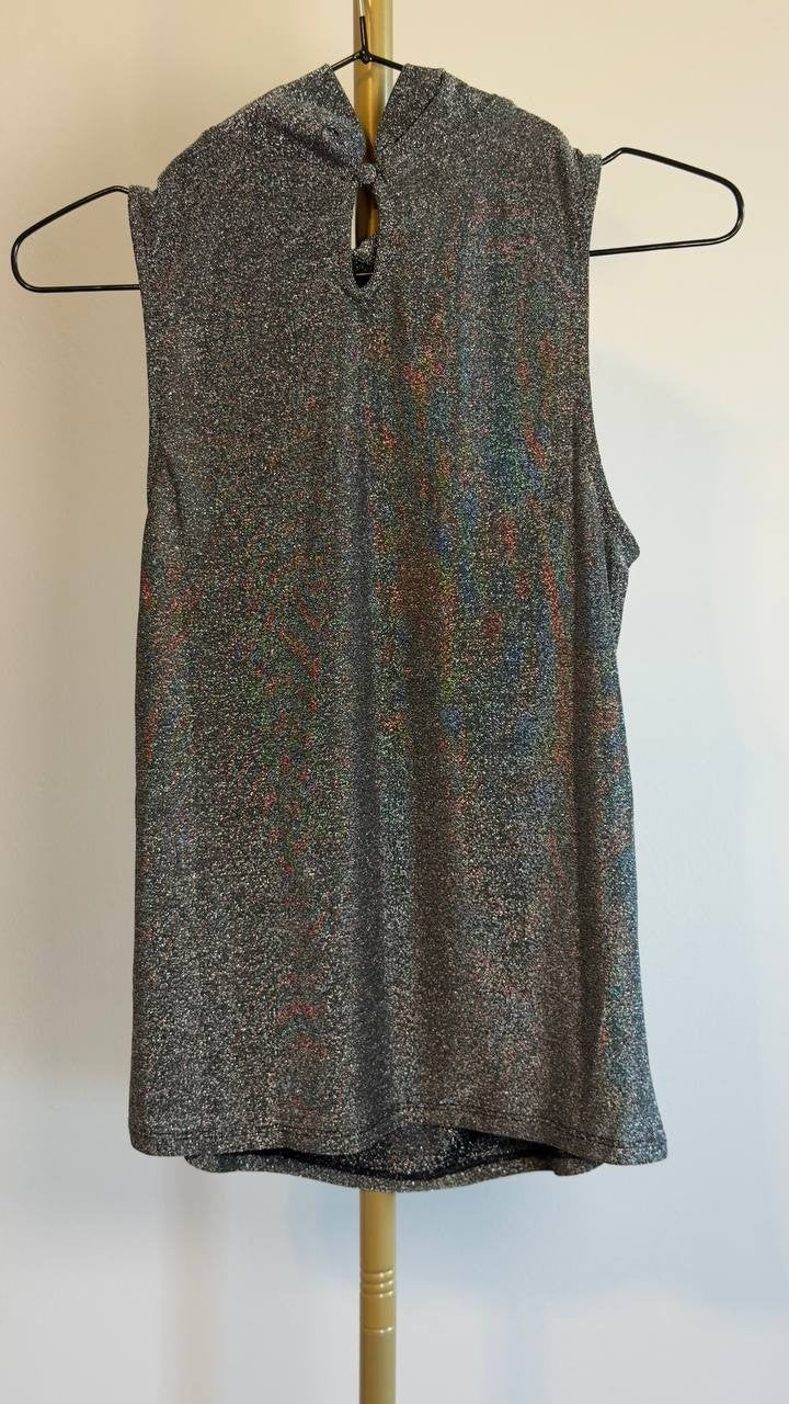 1.STATE Sleeveless Metallic Knit Top Rich Black S NWT $59