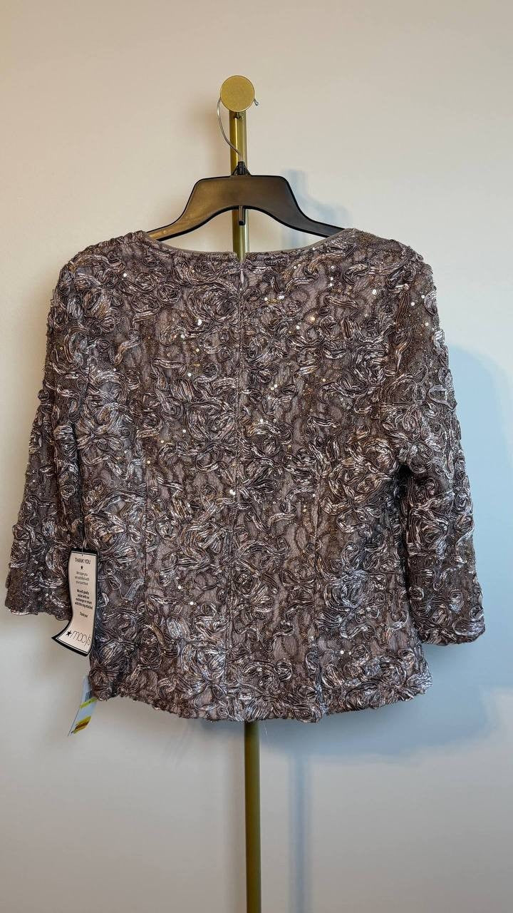 Alex Evenings Petite Lace Square‑Neck 3/4‑Sleeve Top Mink M NWT $139