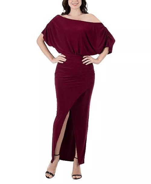 24seven Comfort Apparel Boat Neck Slit Maxi Dress Burgundy Size L NWT $104