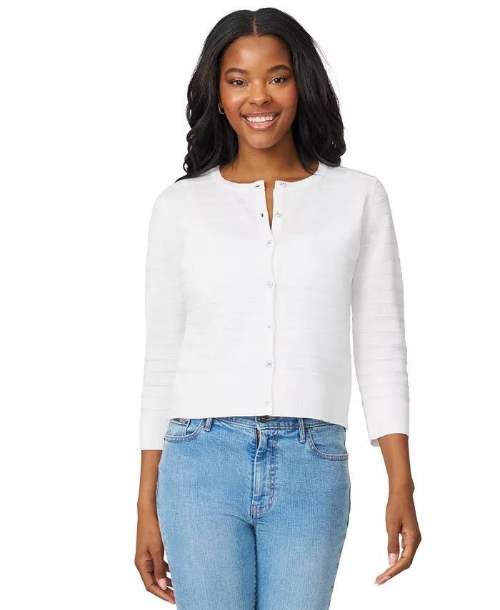 Melissa Paige Ottoman Rib 3/4 Sleeve Crewneck Cardigan White XL NWT $46.50