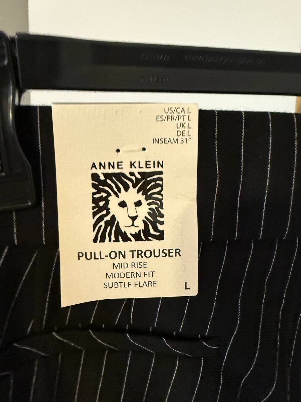 Anne Klein Pull‑On Straight‑Leg Pants Black/White Dove L NWT Classic MSRP$99
