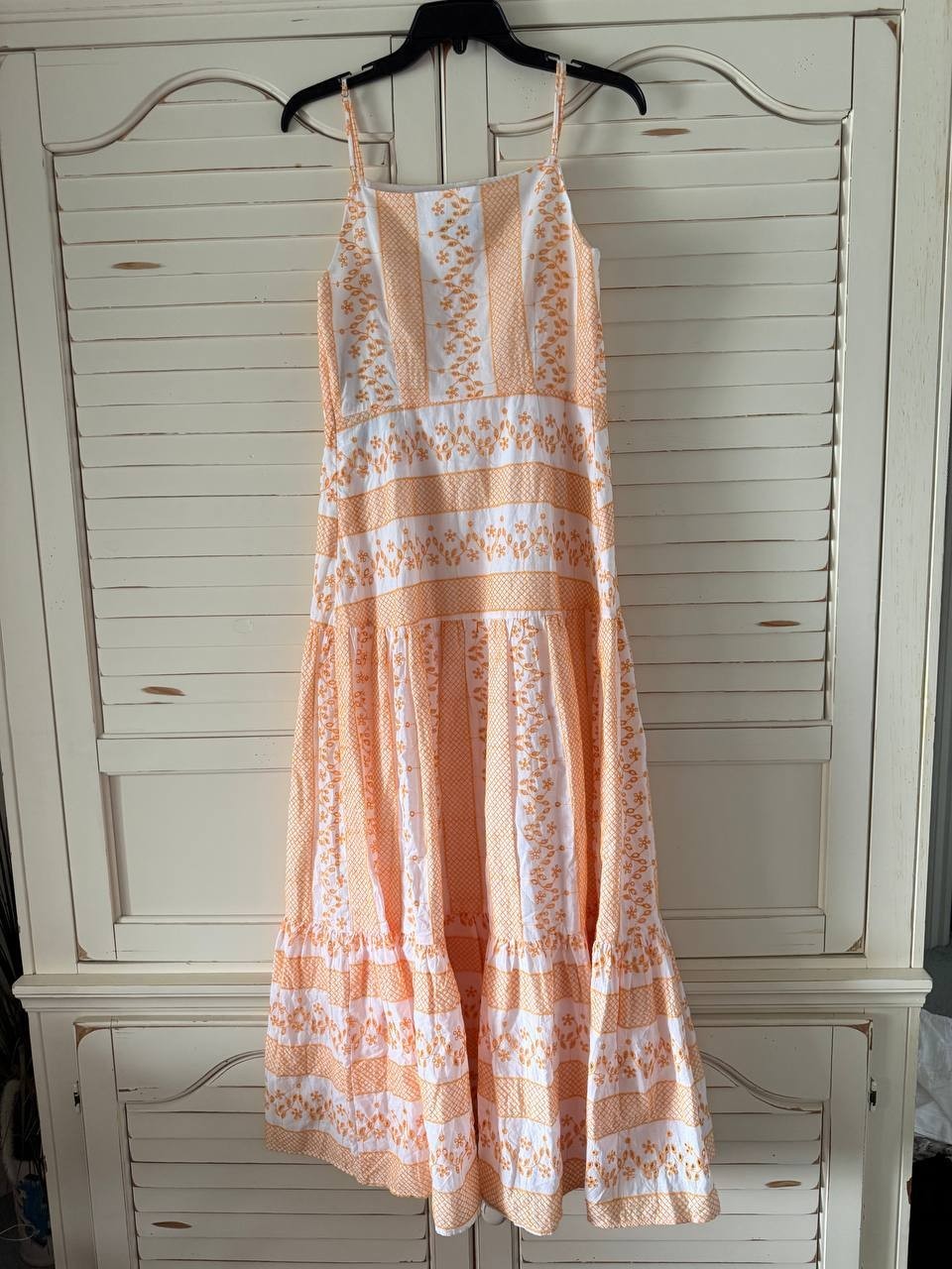 CeCe L'Amour Maxi Dress Orange Embroidered Floral Apron-Neck Size 6 NWT