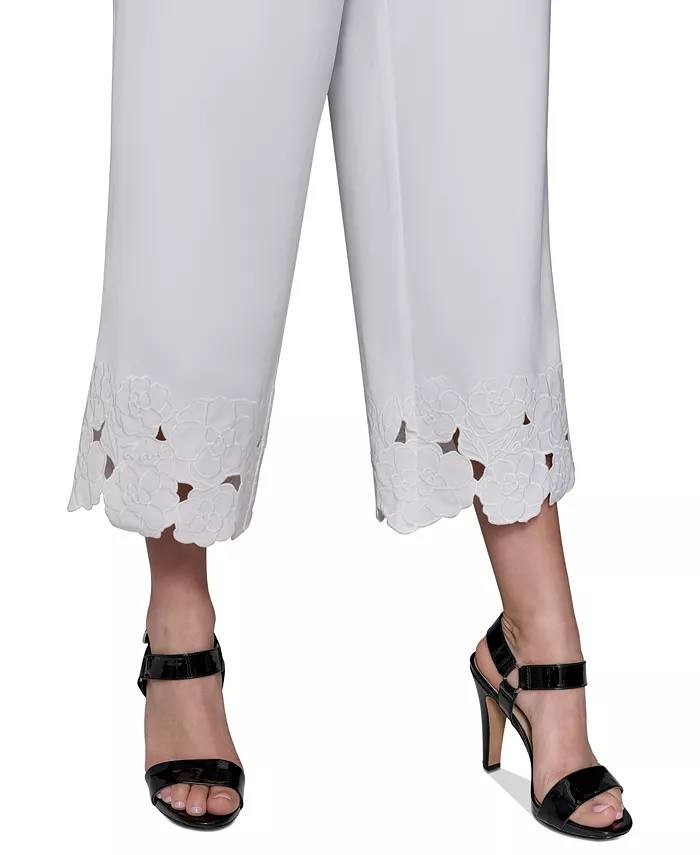 Karl Lagerfeld Paris  Floral-Hem Pull-On Pants Soft White 12 NWOT $229
