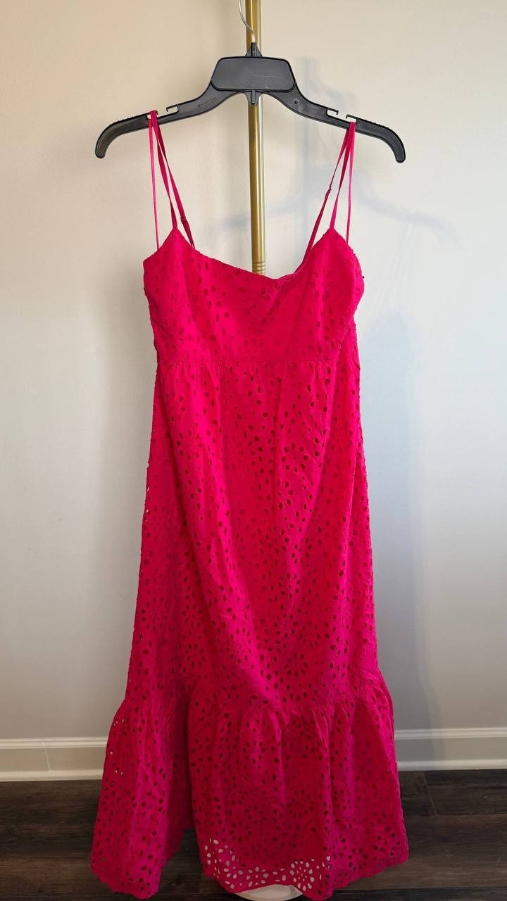1.STATE Eyelet Detail Cotton Maxi Dress Magenta XS NWT $129