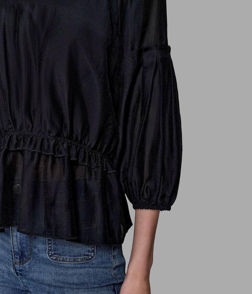 Karl Lagerfeld Paris Solid Peplum Blouse Black M NWT $99