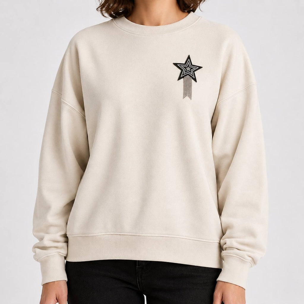 BOSS Star‑Embellished Sweatshirt Open White M NWT $129