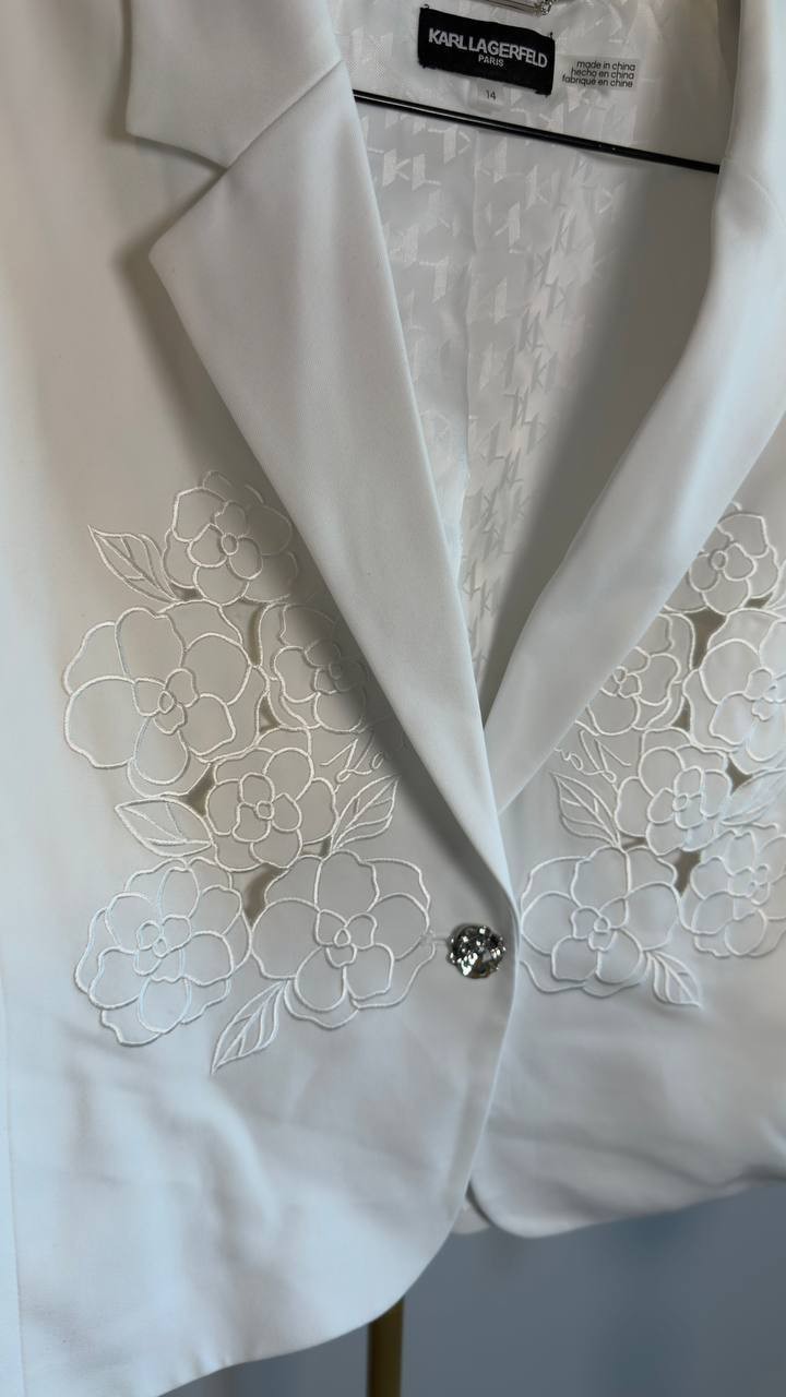 Karl Lagerfeld Cropped Embroidered Blazer White 14 NWT $299