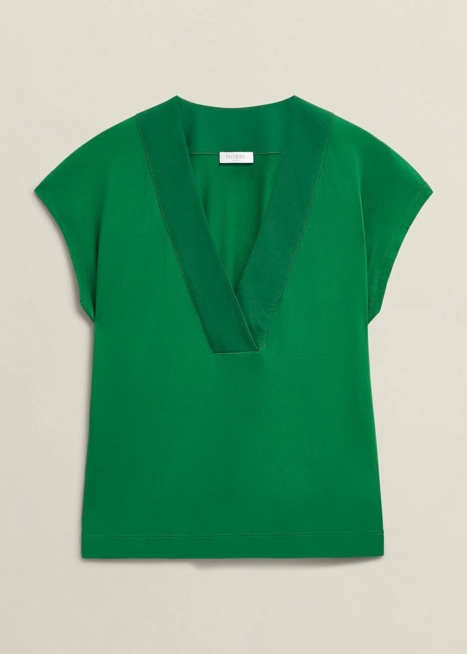 Hobbs Jonie Jersey Top M Green NWT V-Neck Cap Sleeve Blouse New with Tags