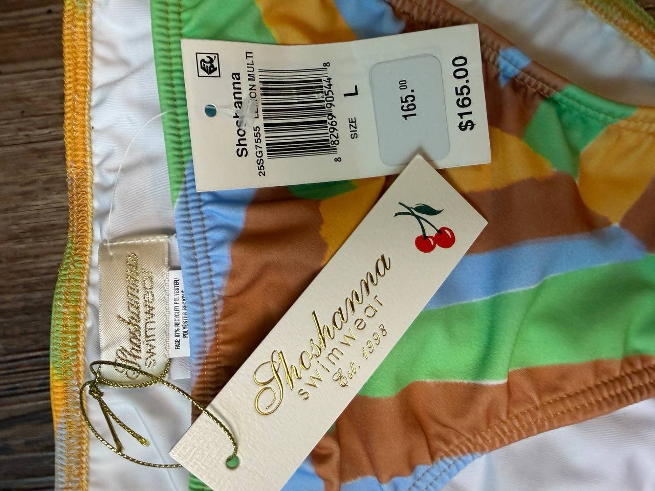Shoshanna Geometric Print Triangle Tie Bikini Bottoms Lemon Multi L NWT $165