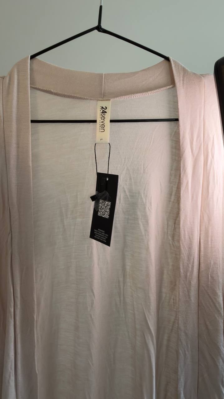24seven Comfort Apparel Long Side-Slit Cardigan Vest Oatmeal XL NWT $59.99