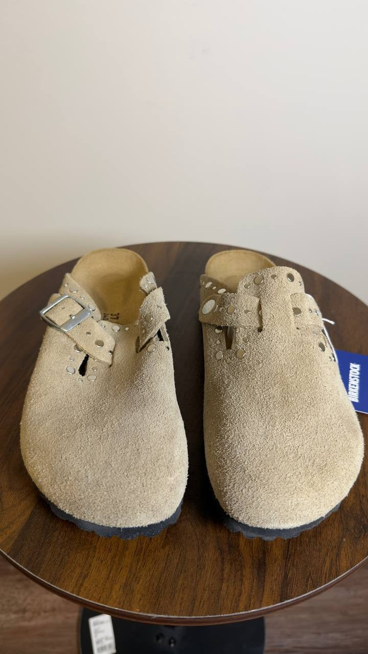 Birkenstock  Boston  Rivets  Clog  Taupe  Suede  6M  New  With  Box  $175