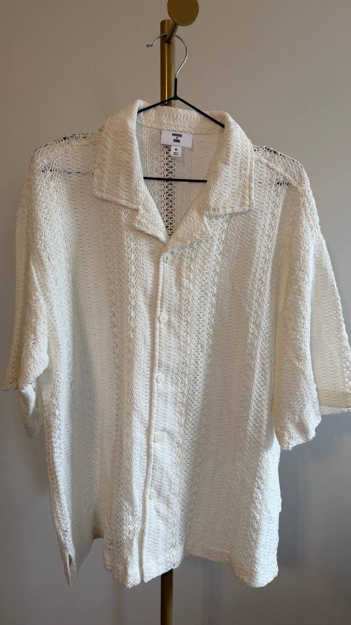 Mode of One Men’s Relaxed‑Fit Textured Crochet  Camp Shirt M $49.50 NWT