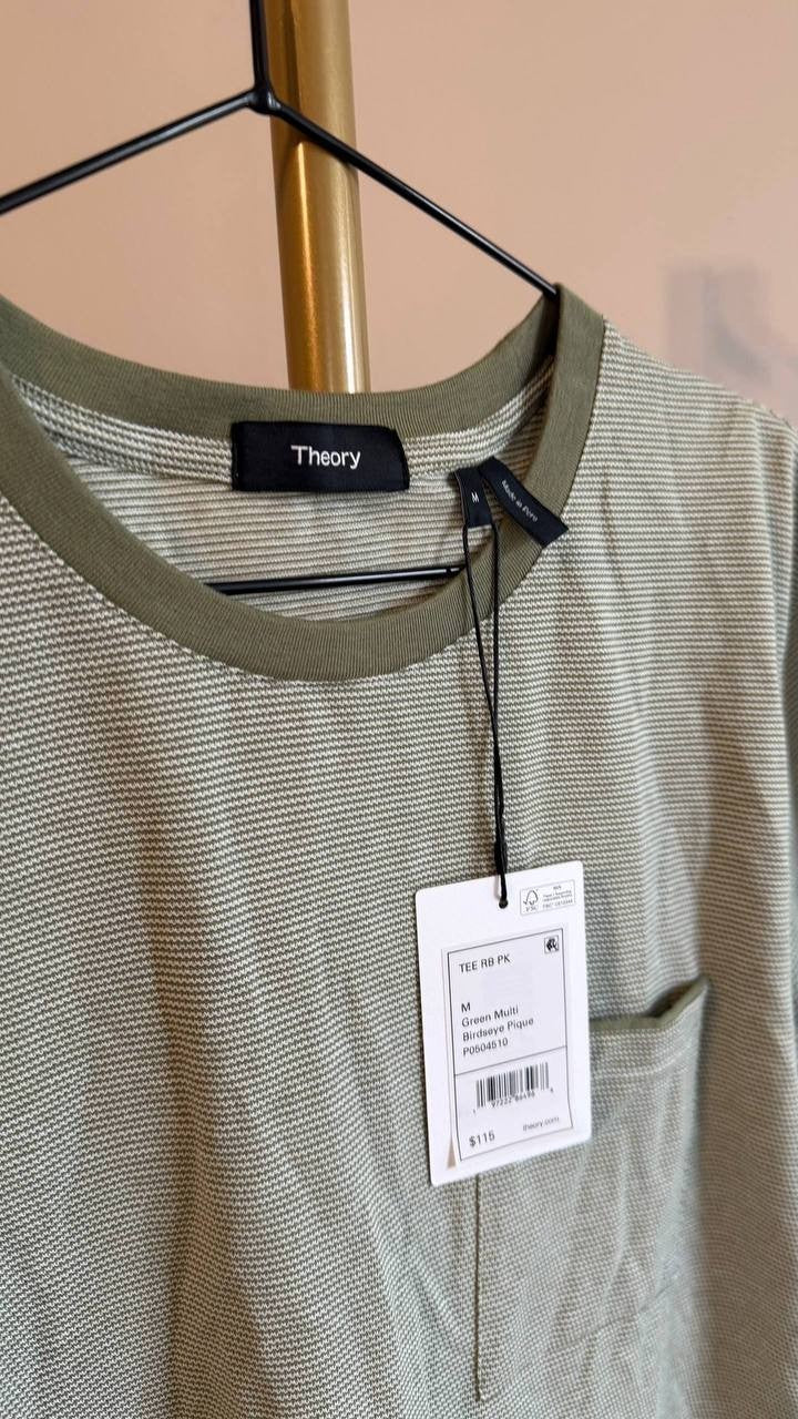 Theory Men’s Cotton Pique Crewneck Pocket T‑Shirt M $115 NWT