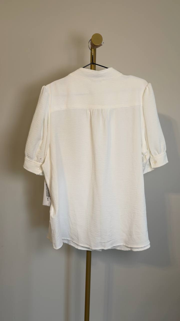DKNY Bell-Sleeve Mandarin Collar Textured Blouse Ivory XL NWT $59