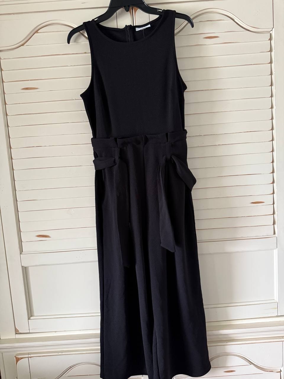 Bar III Petite Tie-Waist Jumpsuit Black Crew-Neck Sleeveless Cropped NWT