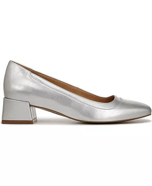 Naturalizer Huntley Square‑Toe Block Heel Pumps – Silver – Size 7W – NIB