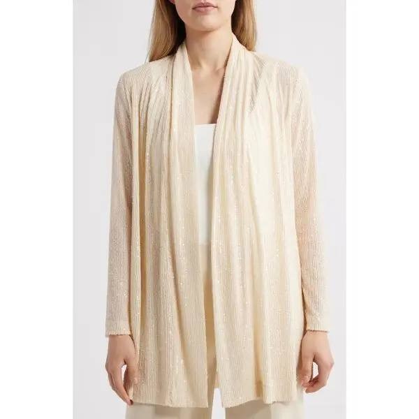 Anne Klein Sequin Draped Open-Front Cardigan Beige XL NWT $149