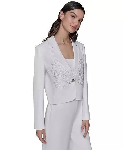Karl Lagerfeld Paris Cropped Embroidered Blazer White 14 NWOT $209