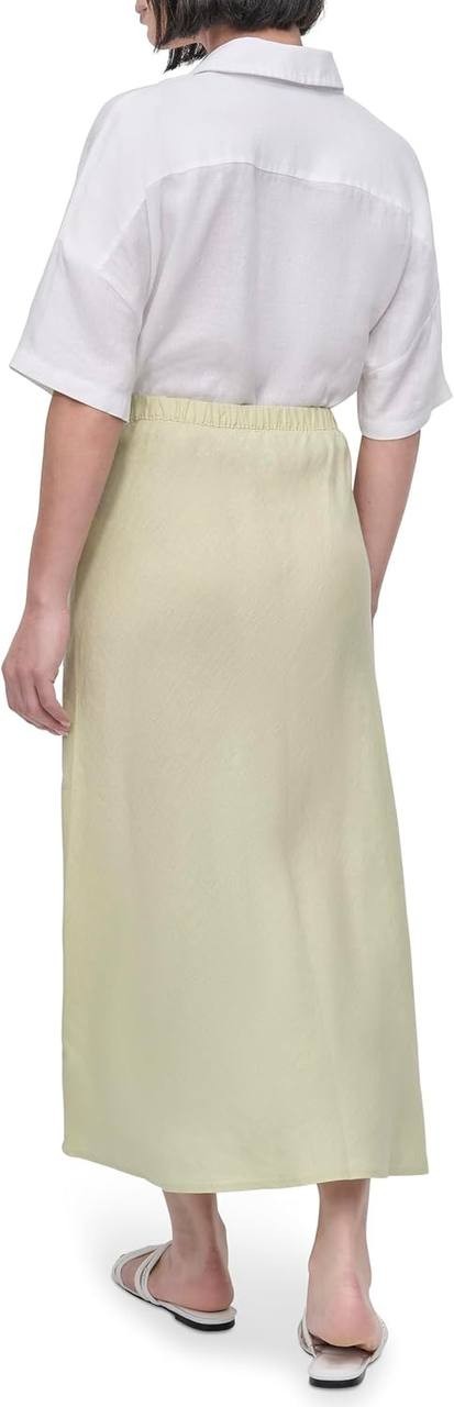 DKNY Pure Women’s Linen Midi Skirt Tea Green M $109 NWT
