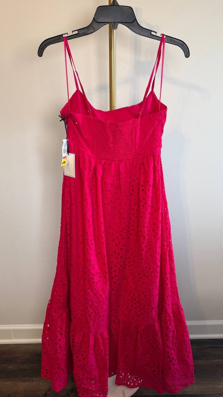 1.STATE Eyelet Detail Cotton Maxi Dress Magenta XS NWT $129