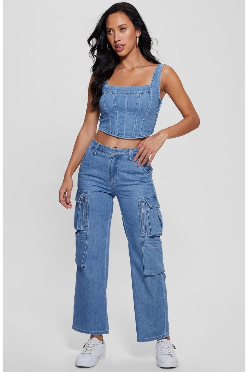 GUESS Crop Top Denim M NWT $88.00