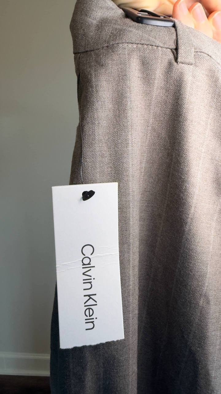 Calvin Klein Straight‑Leg Pinstripe Pants Oyster 16 NWT $99