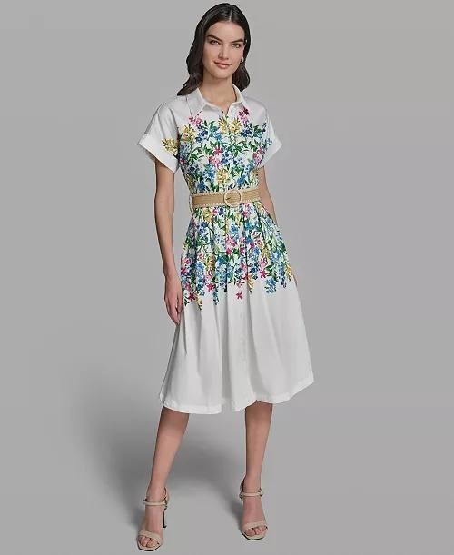 Karl Lagerfeld Paris Short-Sleeve Floral Dress Soft White Floral 4 NWT $179
