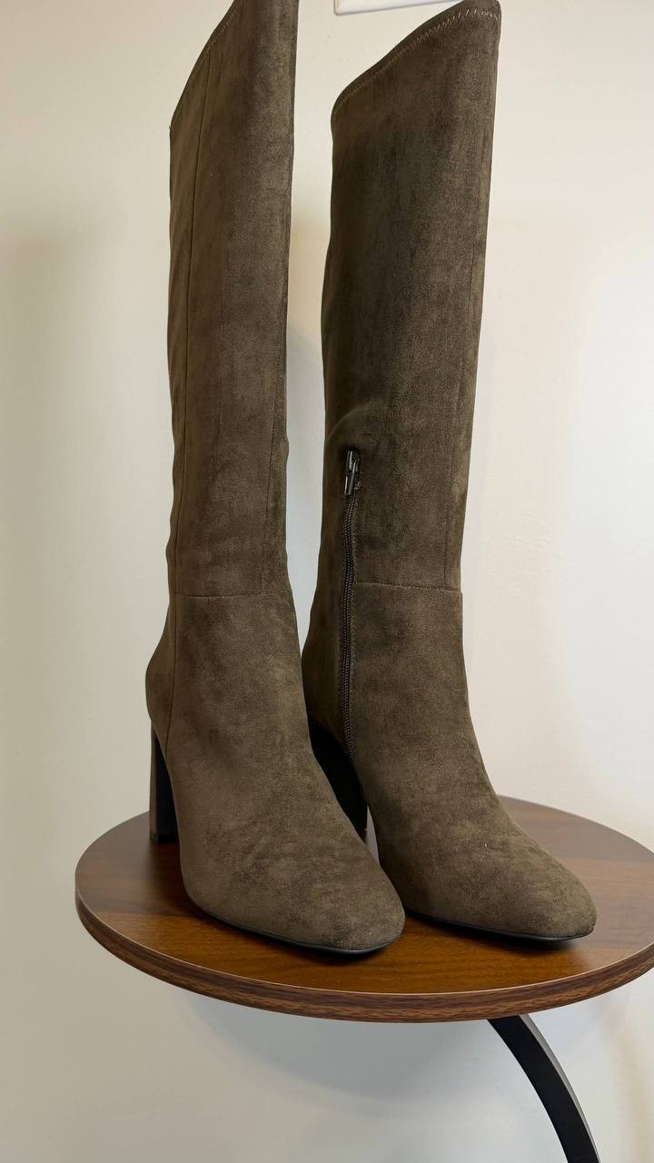 Madden Girl Wisee Boots 8.5 Olive Microsuede Knee‑High Block Heel New In Box $99