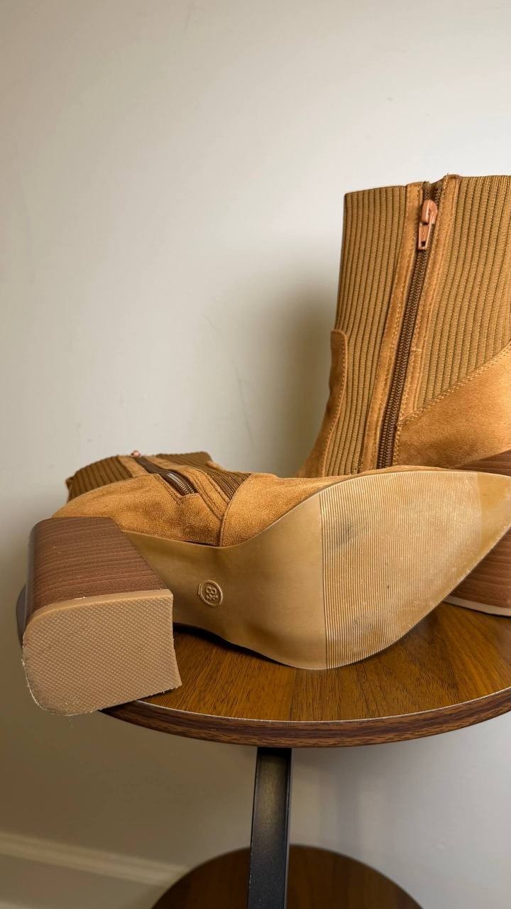 Wild Pair Trinityy Knit Pointed Toe Dress Booties Brown 8.5M Pull‑On NWB $79.90