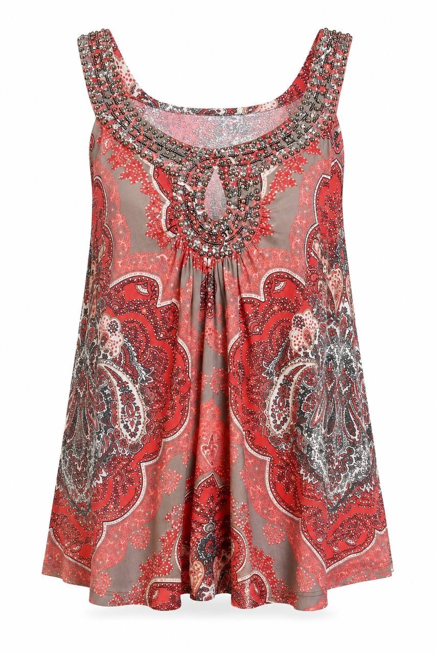 INC International Concepts Paisley Beaded Top Coral Multi XL NWOT $59.50