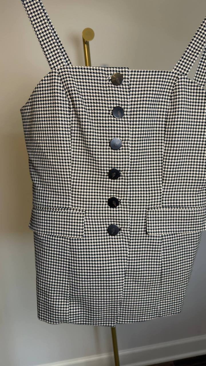 Anne Klein Square-Neck Button-Front Vest Black/White 2 NWT $129