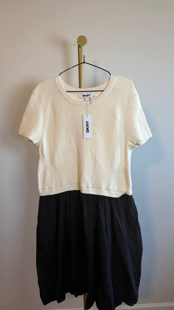 DKNY Mix Media Bubble Dress Coconut/Black Size XL NWT $139