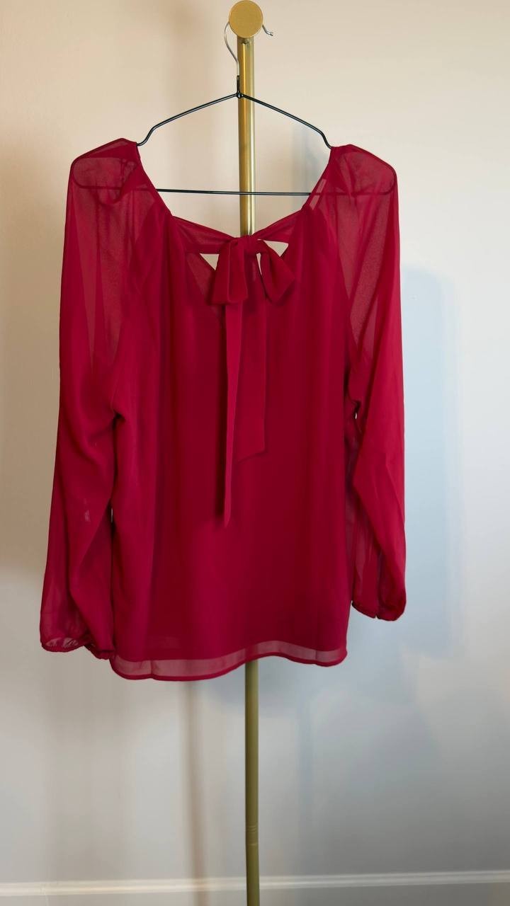 Kasper Women’s V‑Neck Raglan Long‑Sleeve Blouse Red M NWT $69