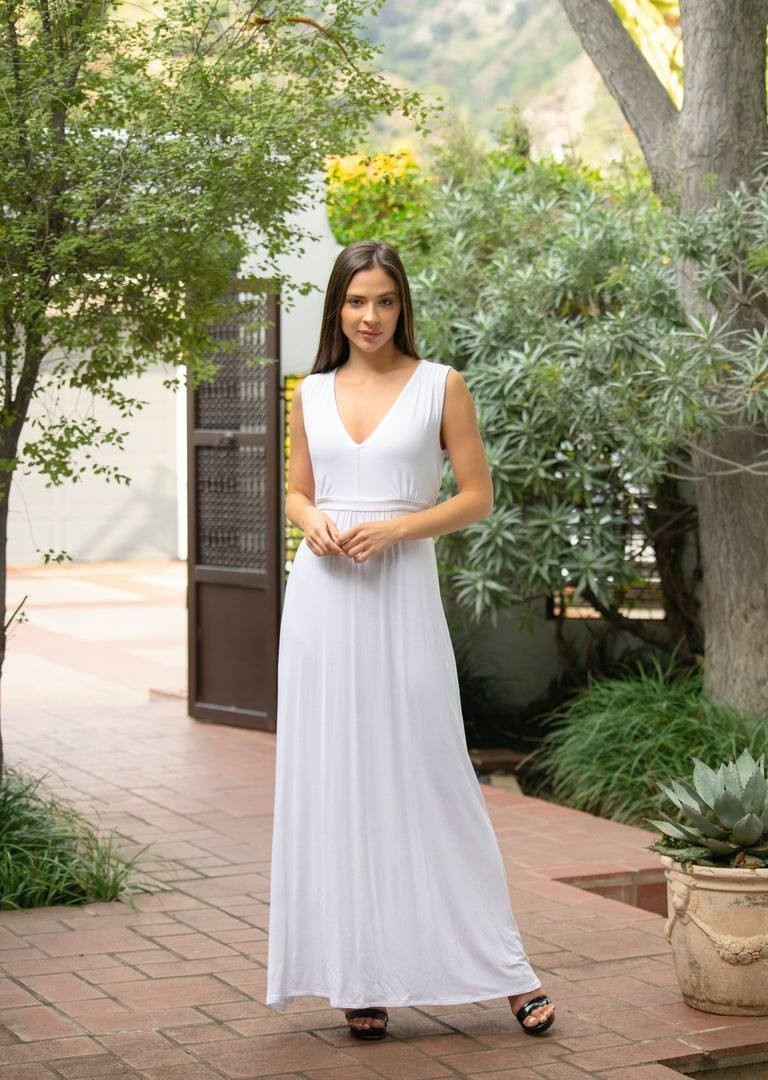 24Seven Comfort Apparel Sleeveless V-Neck Maxi Dress White 2X $55.99 NWT