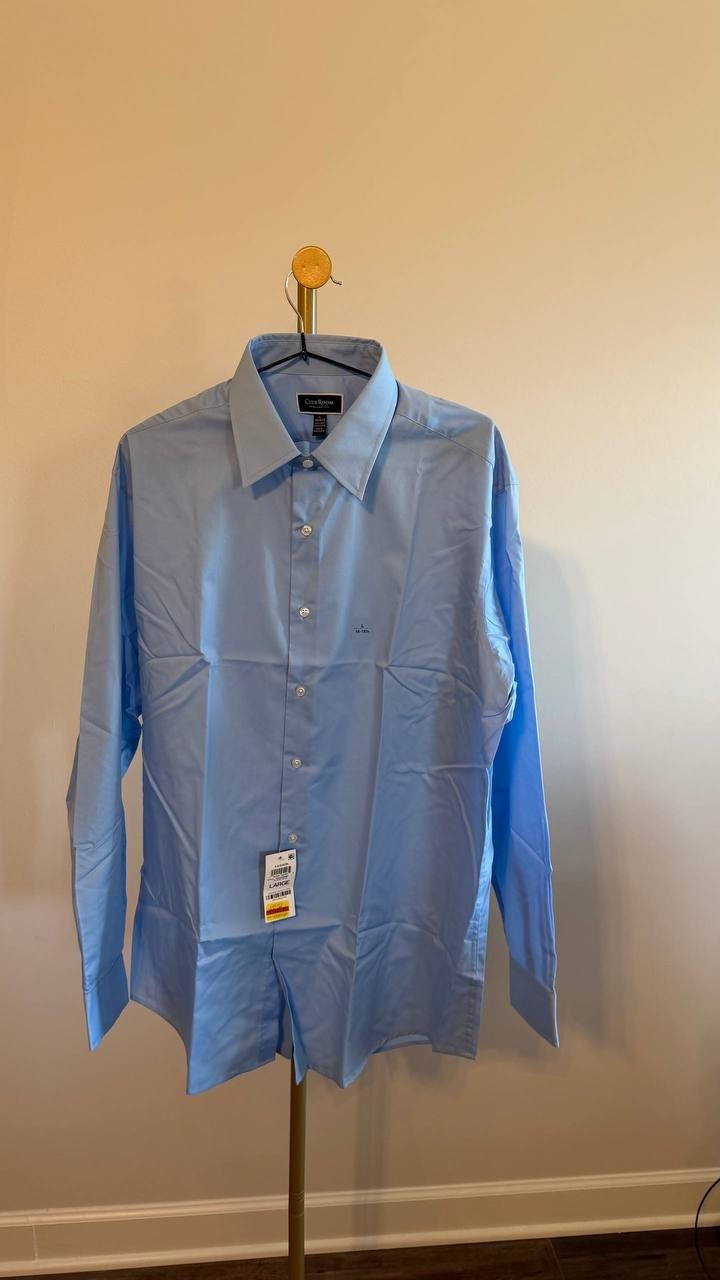 Club Room Men’s Regular‑Fit Dress Shirt Spa Retreat Light Blue L $50 NWT