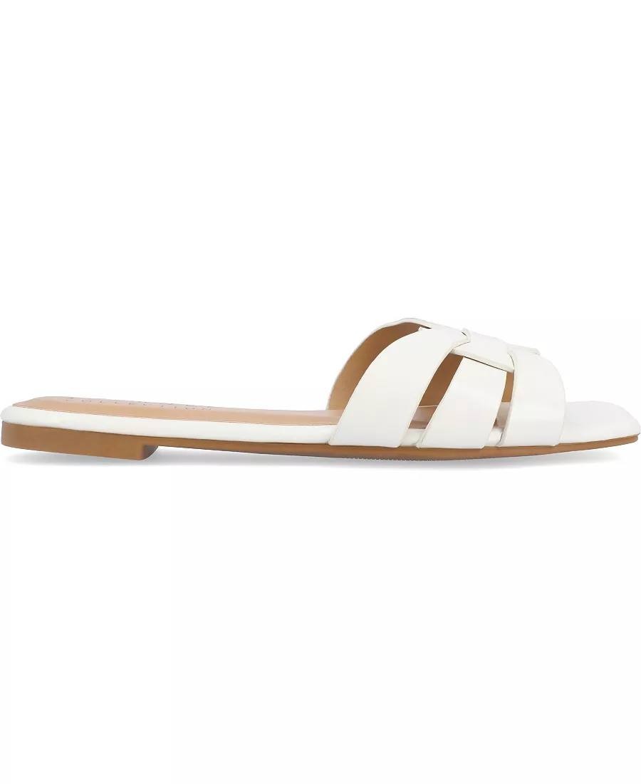 Journee Arrina Sandals 8.5W White Slip‑On Square Toe Flat Summer NWOB msrp$72