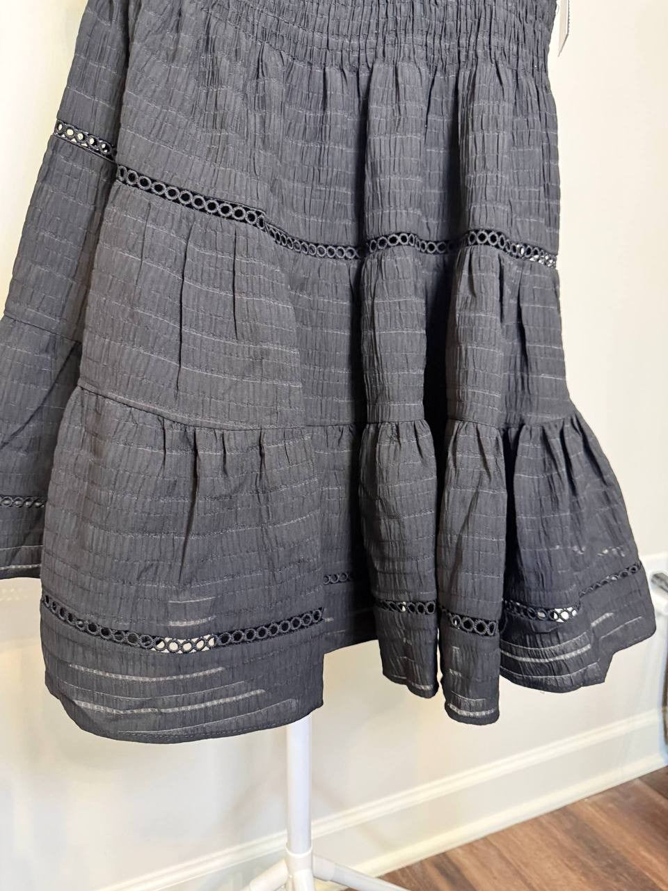 Taylor One‑Shoulder Seersucker Fit & Flare Dress –Black –Size M – NWT