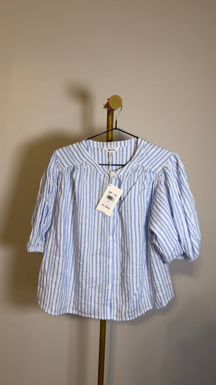 Splendid Women’s Madelyn Stripe Blouse White/Azure S NWT $138