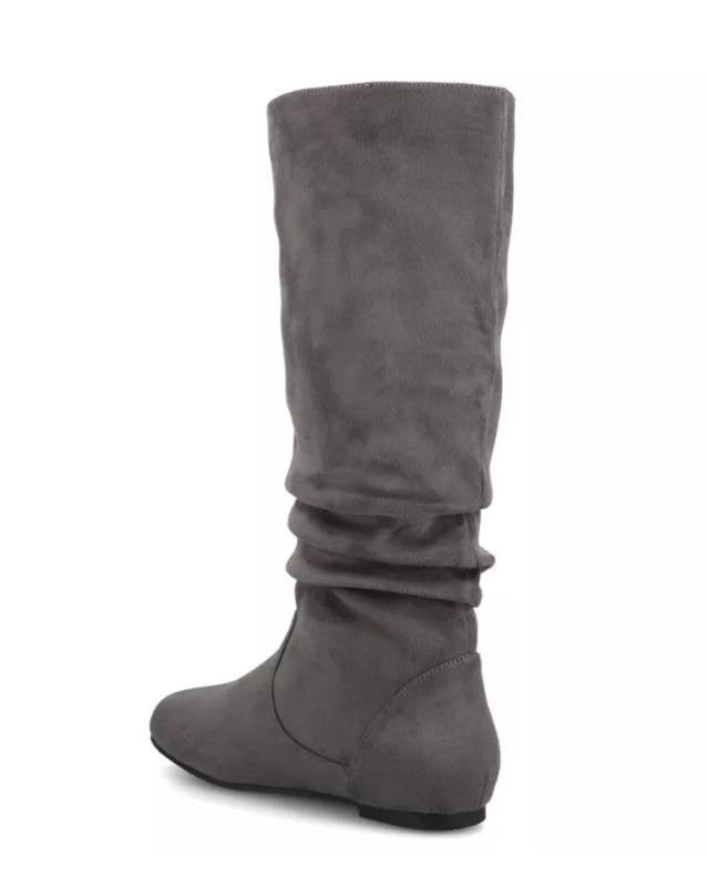 Journee Collection Jayne Boots 12M Grey Faux Leather Riding Pull‑On NIB msrp$129