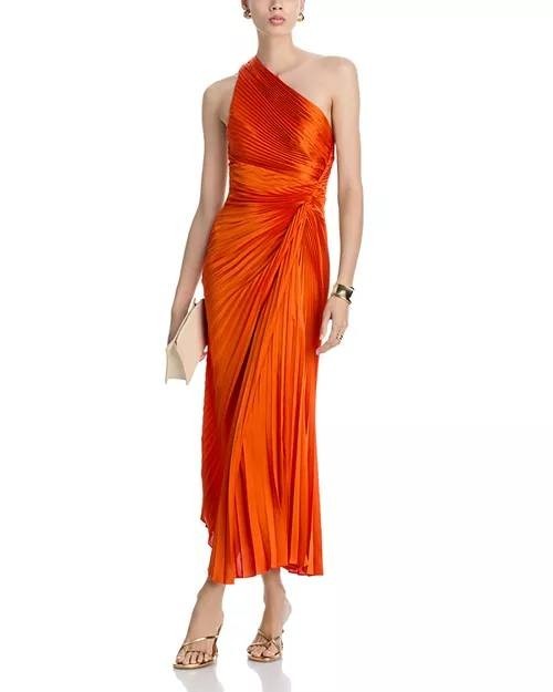 A.L.C. Lara Asymmetric Pleated One‑Shoulder Dress Persimmon 12 NWT $695