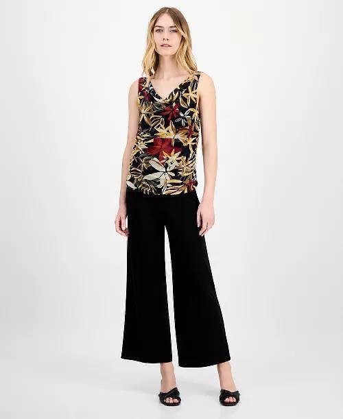 Anne Klein Printed Ruched Draped‑Neck Mesh Top Floral XL NWT $69