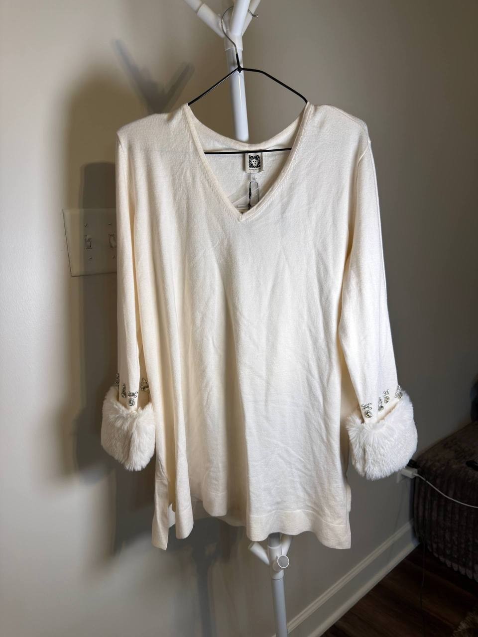 Anne Klein Embellished Sweater – L – White – NWT – $129