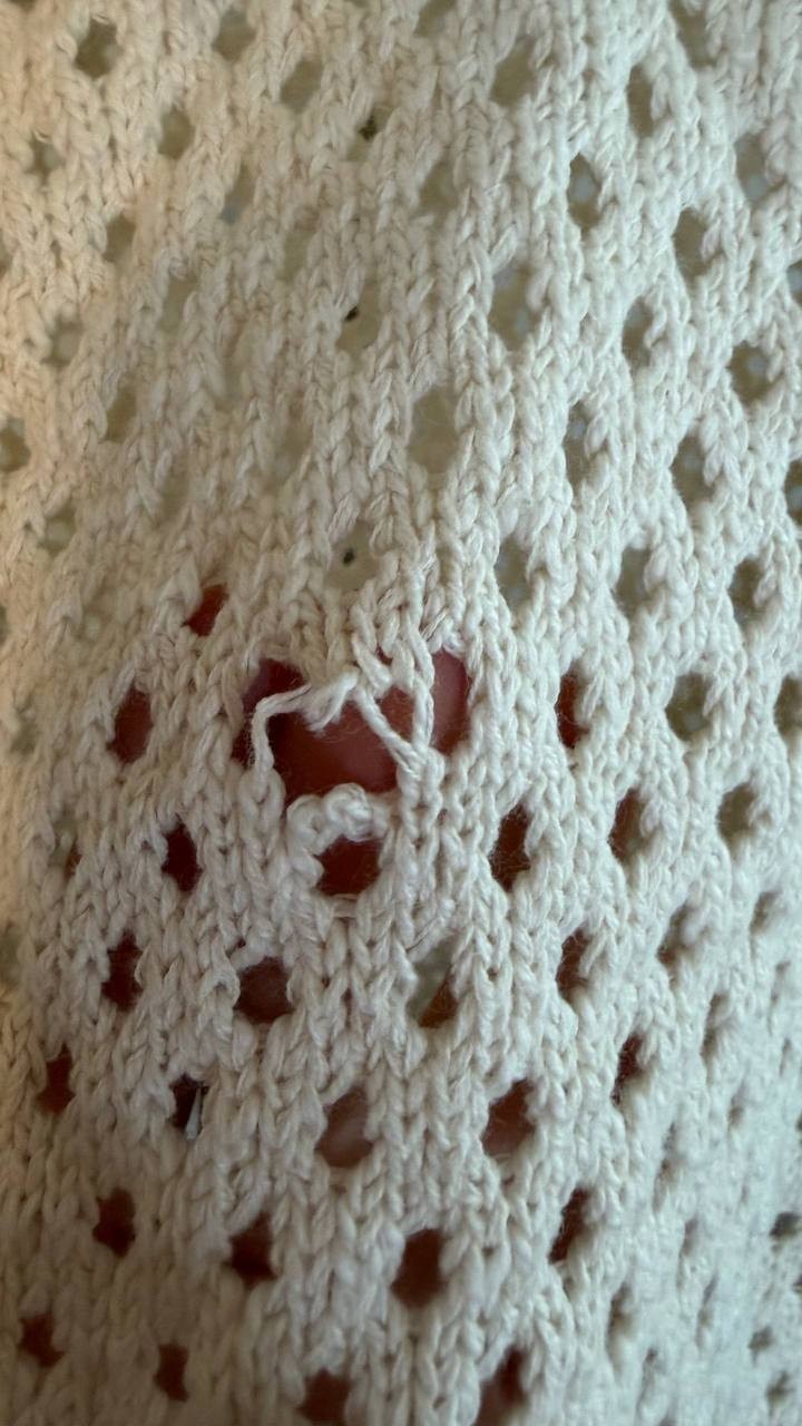 Sanctuary Women’s Airy Openwork Sweater White Macrame V‑Neck Size XL NWT damage
